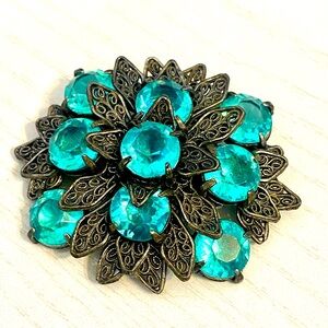 Vintage Aqua Blue Rhinestone Brooch